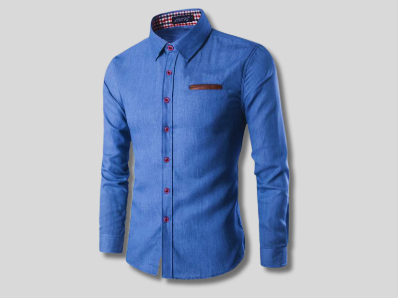 Kit 4 Camisas Masculina Jeans Slim Manga Longa - Azul e Azul Claro