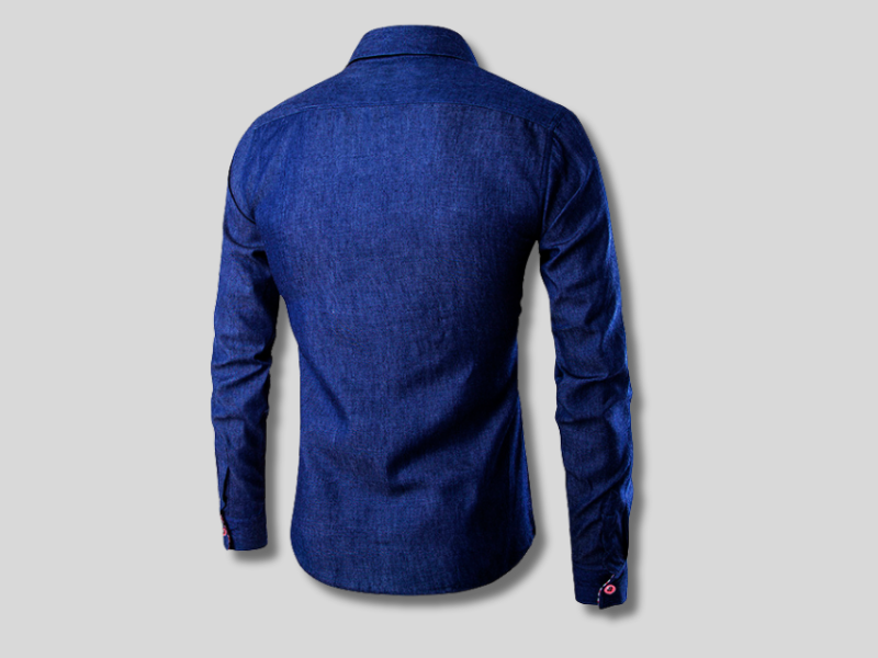 Kit 4 Camisas Masculina Jeans Slim Manga Longa - Azul e Azul Claro