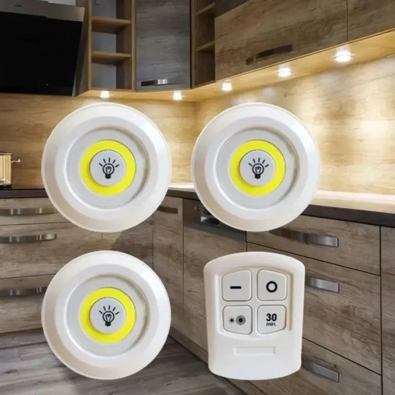 [3 Unidades] - Luminária Led Lâmpadas Spot Sem Fio Controle Remoto com Fita para Fixação