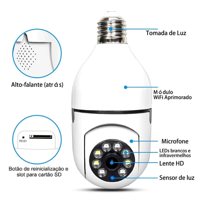 Lampada com Câmera 360º Home Security PRO