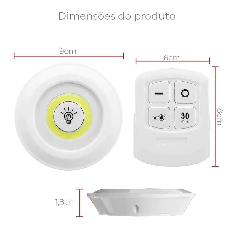 [3 Unidades] - Luminária Led Lâmpadas Spot Sem Fio Controle Remoto com Fita para Fixação