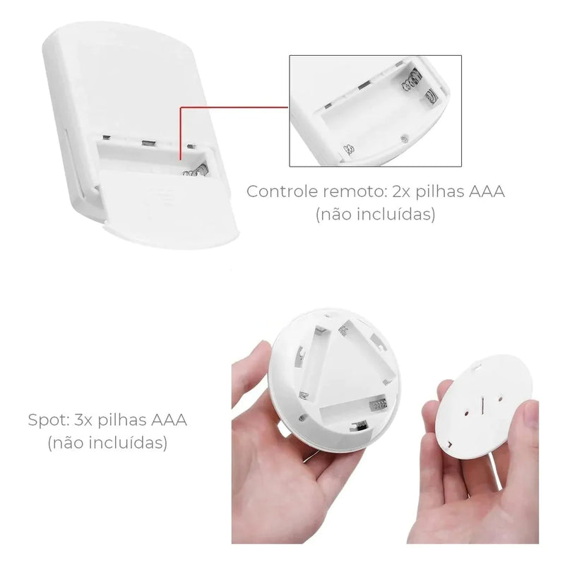 [3 Unidades] - Luminária Led Lâmpadas Spot Sem Fio Controle Remoto com Fita para Fixação